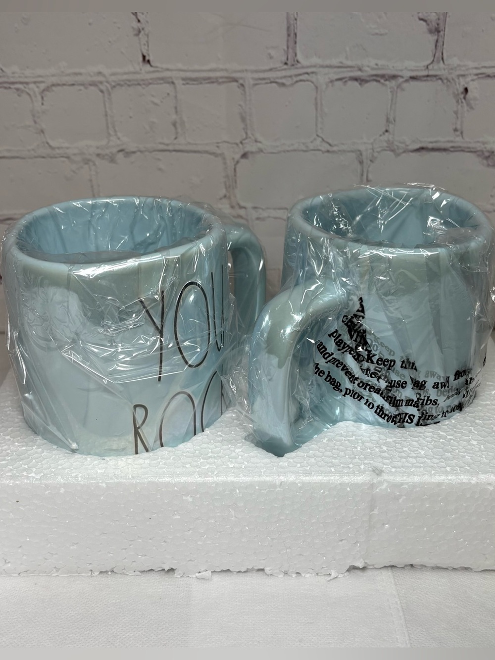 Rae Dunn “You Rock” and “Text Me” Iridescent Light Blue Ceramic Mug Set NIB - Picture 9 of 10